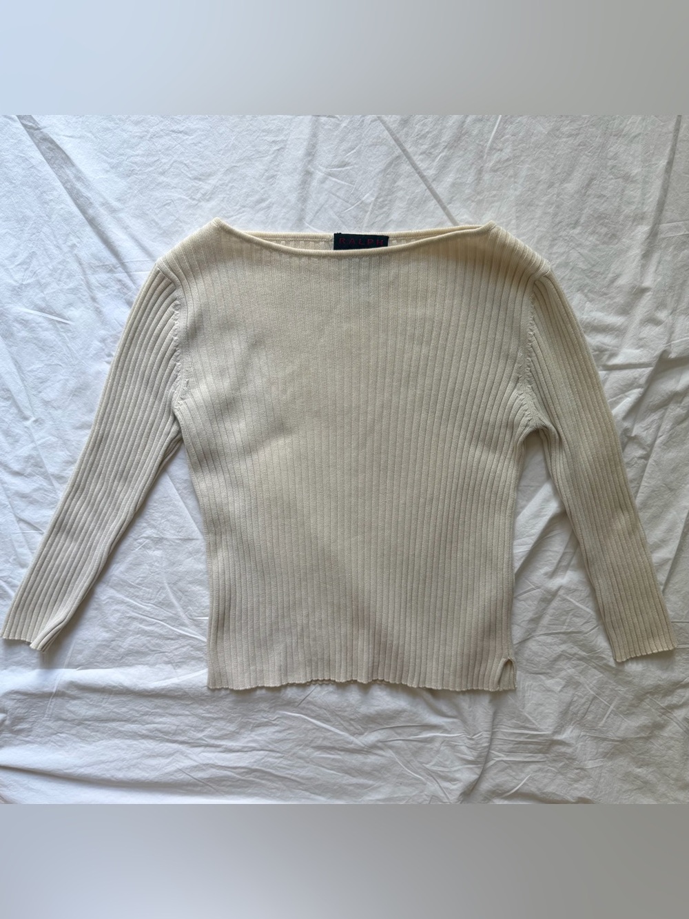 Vintage Ralph by Ralph Lauren Cream Ribbed Boatneck Sweater Small
